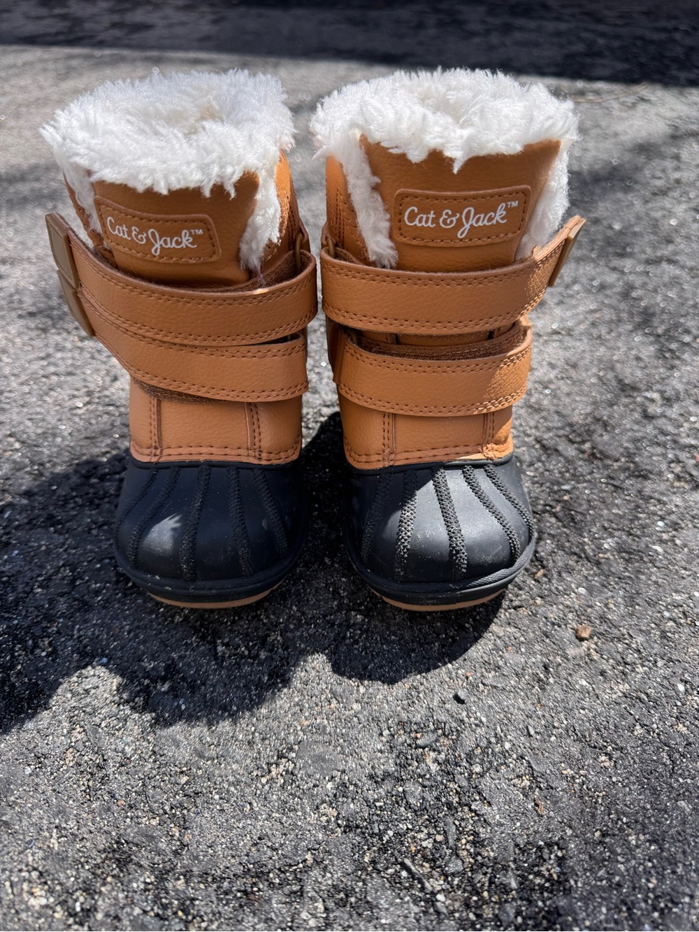 Cat & Jack Tan and Black Faux-Fur Strap Winter Boots